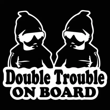 double trouble on board white sticker